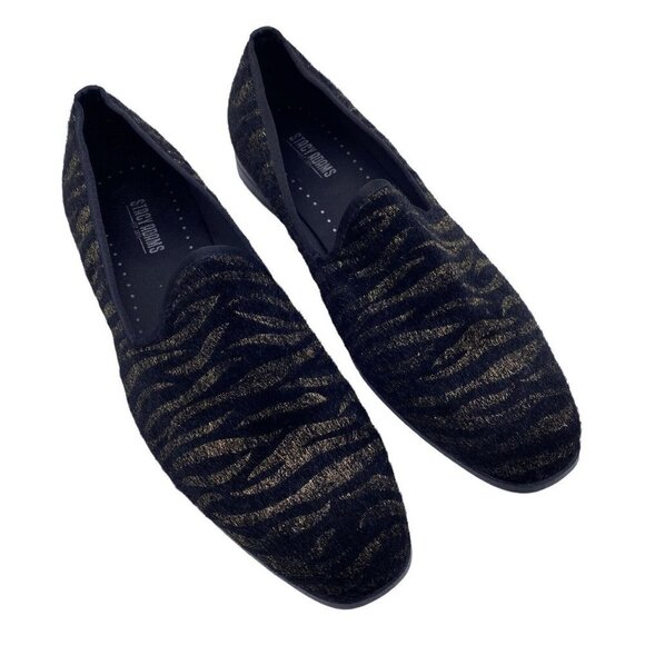Stacy Adams Smoking Loafers Sultan Tiger Black Gold Pony Hair Slip On main image 12